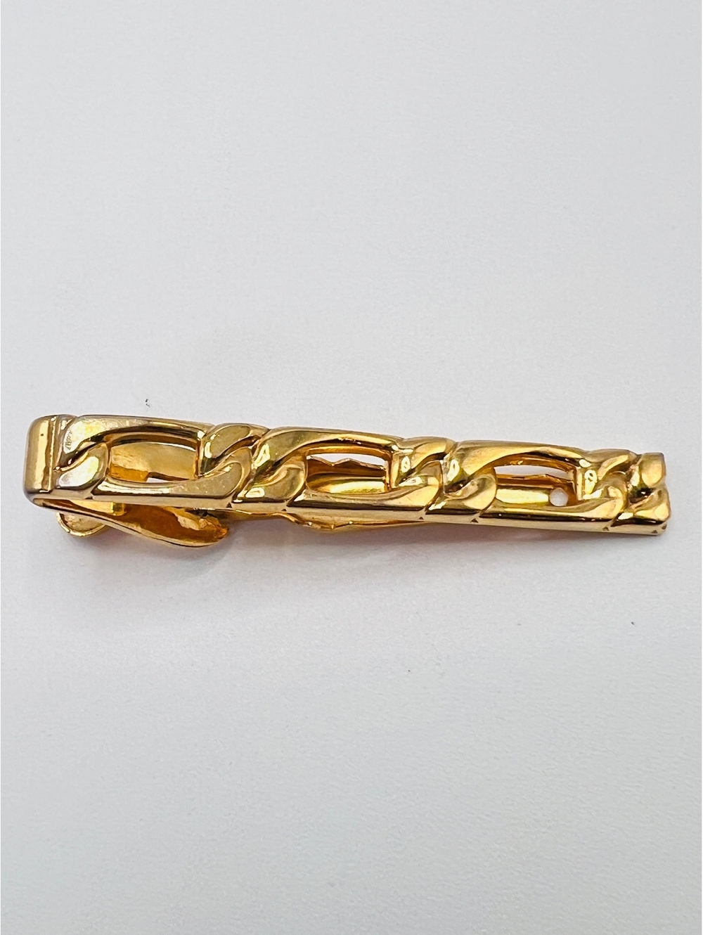 Vintage Dante Gold Tone Geometric Link Tie Clip Bar 2” Signed D